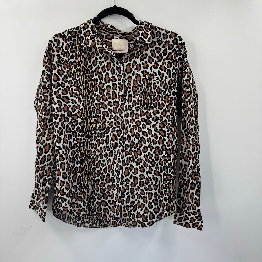 Scotch & Soda leopard print cotton button down shirt